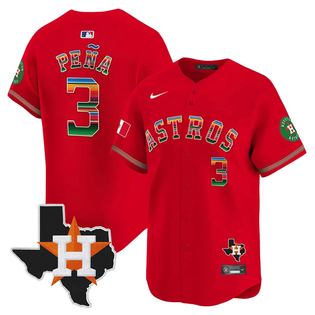 Men's Houston Astros #3 Jeremy Peña Red Mexico Texas Patch Vapor Premier Limited Stitched Baseball Jersey